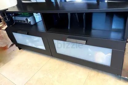 IKEA Black TV Stand - 2 Large Drawers - Open Media Storage