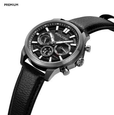 Police Rangy Black Genuine Leather Strap Round Stainless Steel Case Gents Watch