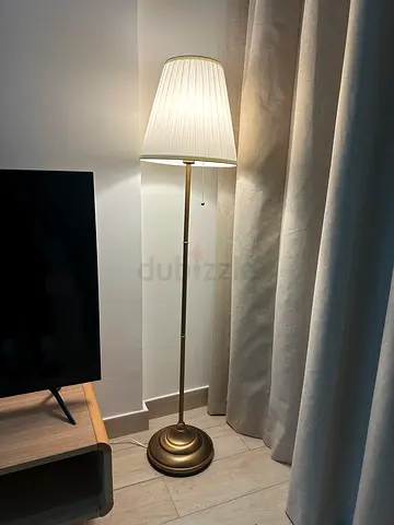 Floor Lamp with Pleated White Shade - Good Condition