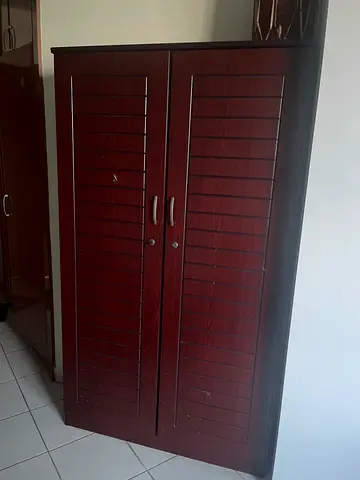Dark wood two-door wardrobe with lock - good condition