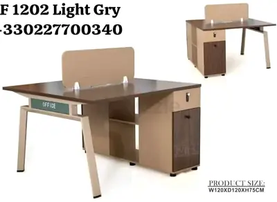 Modern 2-Person Office Workstation Desk with Storage Cabinet - Light Grey