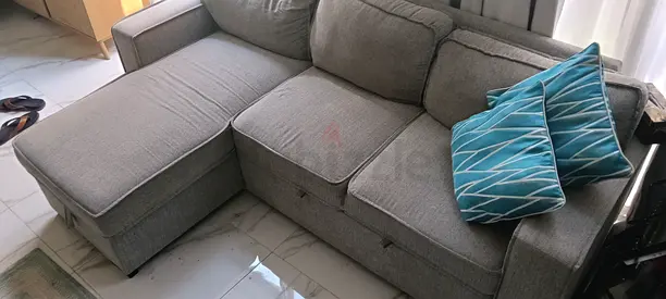Grey L-shaped Fabric Sofa Excellent Condition