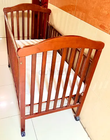 Adjustable Wooden Baby Cot/Crib with Mattress - Good Condition