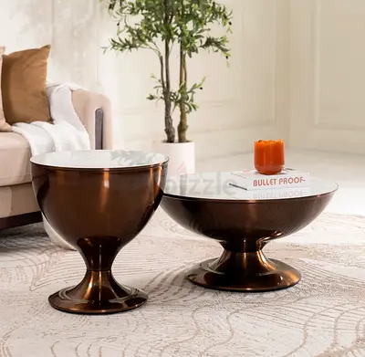 Set of 2 Modern Brown Glass Top Coffee Tables