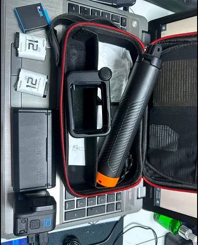 GoPro hero 10 with media mode 3  batteries, dual charger, tripod/handle, mounts & case