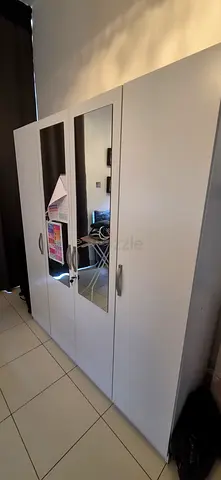 White 4-Door Wardrobe with Mirror — Very Good Condition
