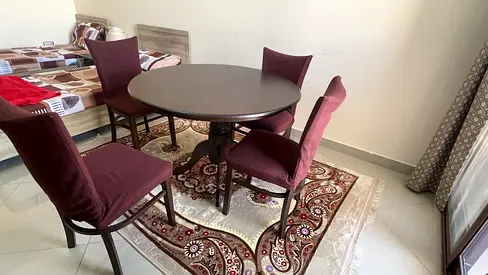Solid Wood Round Dining Table with 4 Chairs - Good Condition