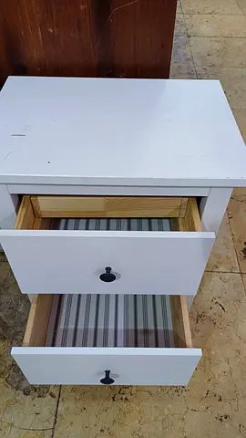 White 2-Drawer Bedside Table / Nightstand - Solid Wood Interior