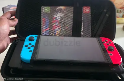 Nintendo Switch console with Neon Joy-Con and travel case - good condition