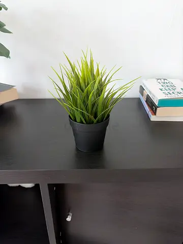 Small artificial potted plant (green) for shelf or desk