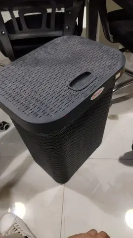 Used Black Wicker Laundry Bin with Lid (Good Condition)
