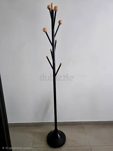 Wooden Ball Top Coat Rack — Black Metal Stand