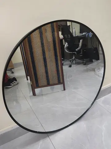 Large Round Wall Mirror with Black Frame - Good Condition 80cm