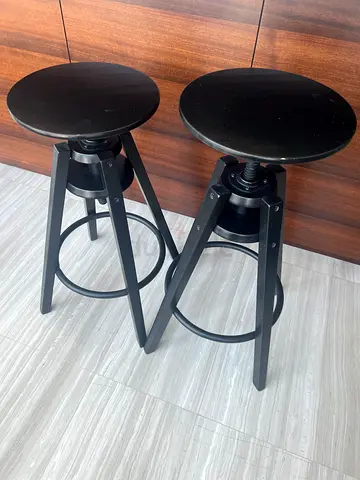 Pair of black adjustable bar stools - sturdy metal frame