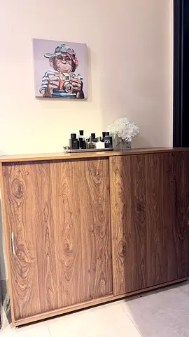 Wooden Shoe Cabinet - Sliding Doors - Multiple Storage Shelves