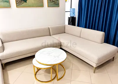Beige L-shaped Modern Fabric Sofa - Good Condition
