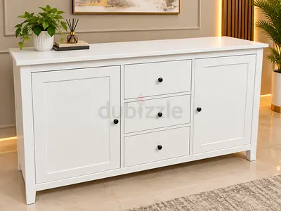 White Sideboard Buffet Cabinet with 2 Doors and 3 Drawers - Good Condition