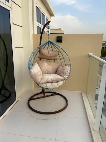 Hanging Egg Chair with Cushions and Stand - Light Blue