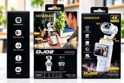 DJO2 360° Rotating Action Camera with 2.0" Flip Screen — White