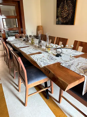 Unique wood dining table with 10 chairs