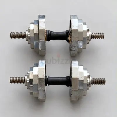 Pair of adjustable chrome dumbbells with metal plates (used)