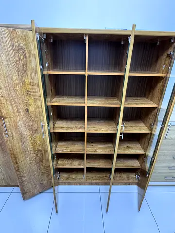 Wooden Cabinet with Multiple Compartments - Good Condition with glass panels.