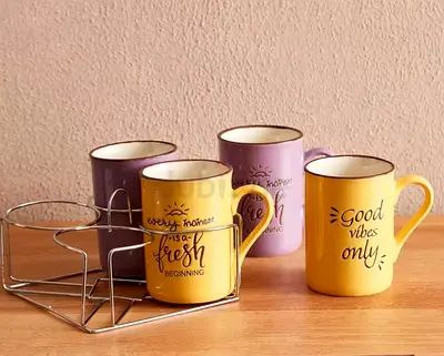HOMEBOX Stoneware Elegant Coffee Mug Set with Steel stand