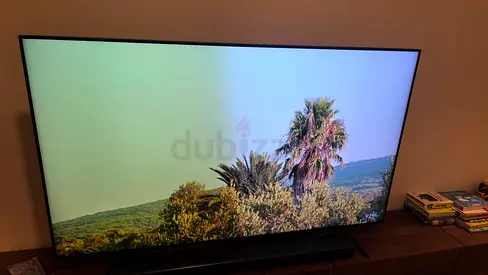 65-inch QLED Samsung Smart TV with half panel led off