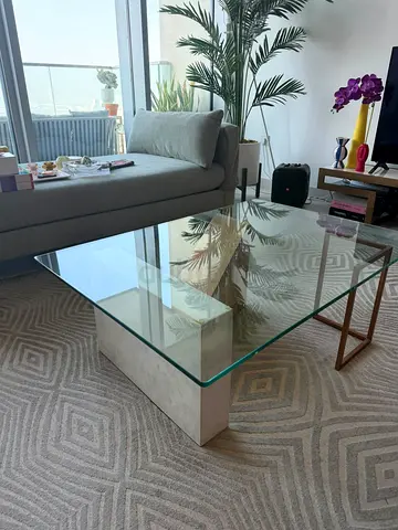 Glass Coffee Tables, Marble & Bronze Base