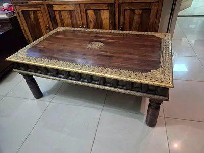 Wooden And Brass Coffee Table