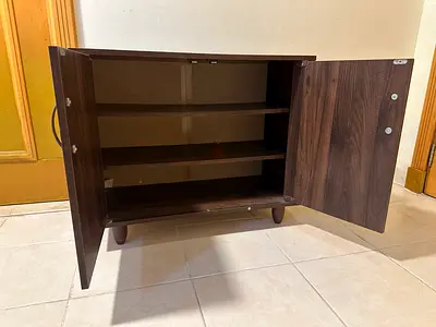 Compact Wooden SHOES Storage Cabinet with Shelves - Dark Brown