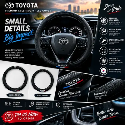 Toyota Premium Carbon-Fiber Look Steering Wheel Cover - Fits 37-38 cm