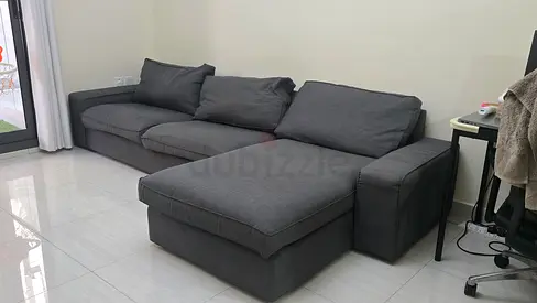 Gray 3-seater Sofa with Chaise Lounge — Good Condition