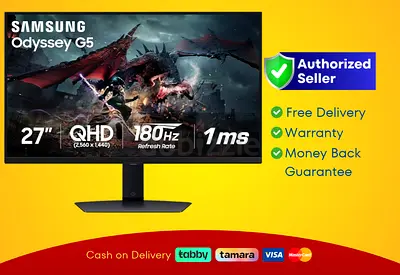 Samsung 27 inch Odyssey G5 QHD IPS Gaming Monitor - 180Hz, | New |  Warranty | FREE  Delivery