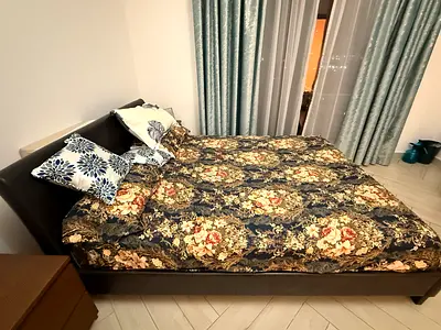 Queen size bed frame with mattress - dark brown leather look