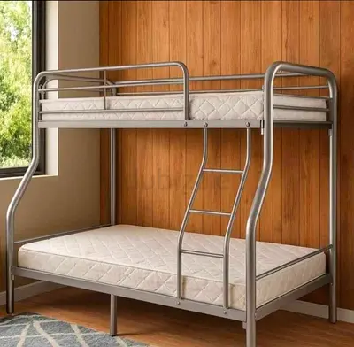 Metal bunk bed with full-size lower bed and ladder, brand new