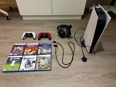 PS5 Disc Edition + Games, Controllers, Headset.