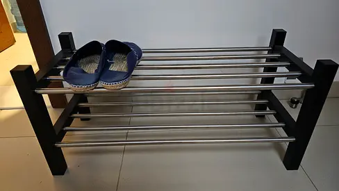 Wood and Metal 6-Tier Shoe Rack — Black