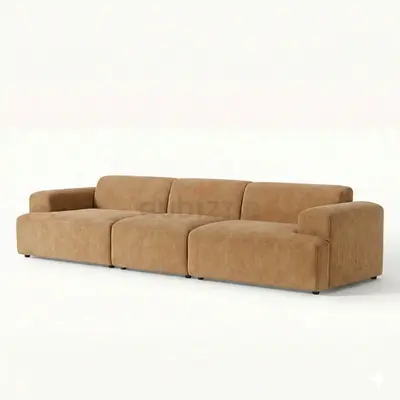 Light brown leather fabric thick sofa