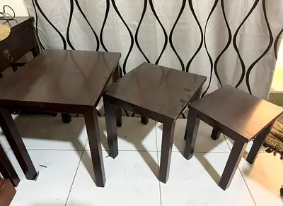 Set of 3 dark wood nesting side tables - good used condition
