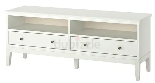 White TV Console / Media Unit with 2 Drawers and Open Shelves