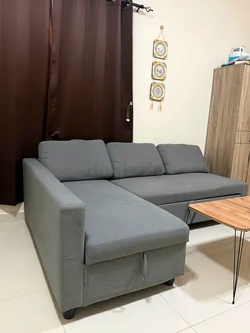 Grey L-shaped Sofa with Storage - Good Condition