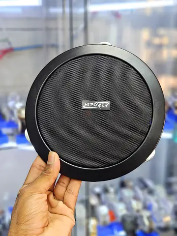 Hi-Pover TPI-301 round black ceiling-mount passive speaker.
