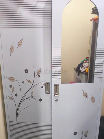 White 2-Door Wardrobe with Mirror and Floral Decals
