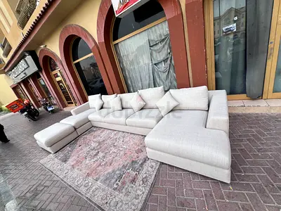 Premium Quality Marina Home feather 🪶 filled U Shape Sofa Beige with footstool