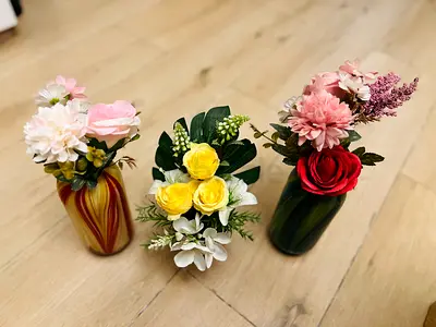 Set of 3 Small Artificial Flower Vases - Decorative Tabletop Arrangements