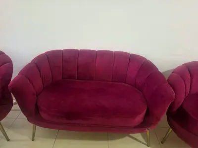 Italian Plum Velvet 2-Seater Sofa with Gold Legs - Perfect Condition