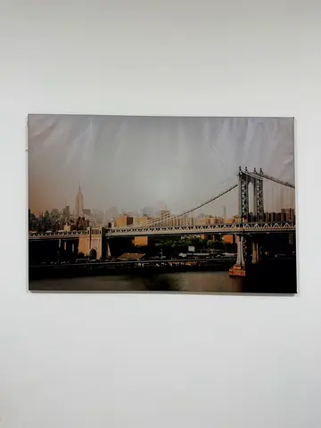 Framed Canvas Print of City Bridge Skyline
