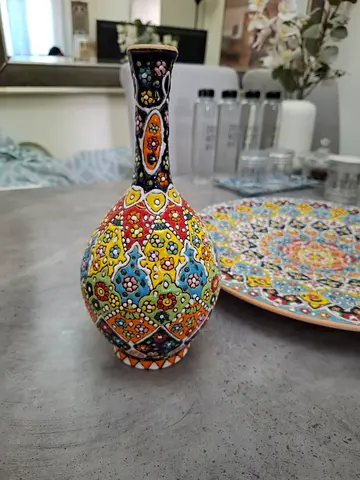 Hand-painted Turkish ceramic decorative vase and plate set