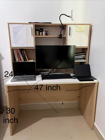 Wooden Study/ Work Desk with Overhead Shelves and Cabinets